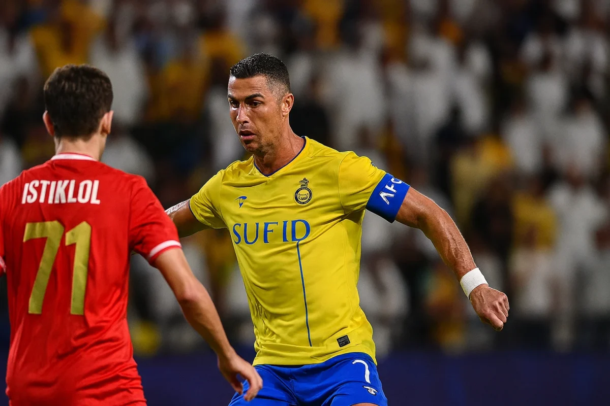 Para pemain Al-Nassr merayakan gol dalam kemenangan 5-0 atas FC Istiklol di AFC Champions League 2.