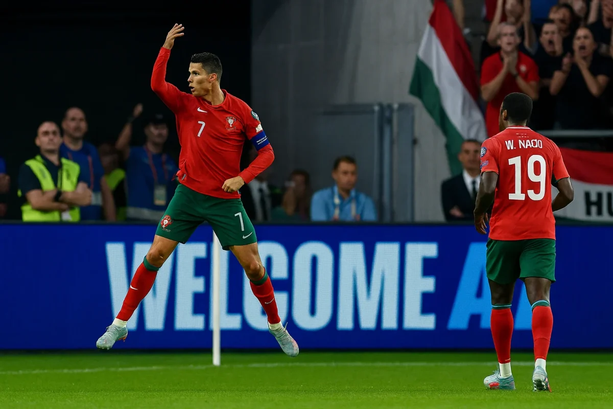 Pertandingan Hongaria vs Portugal di Euro dengan Cristiano Ronaldo beraksi melawan pemain Hungaria.