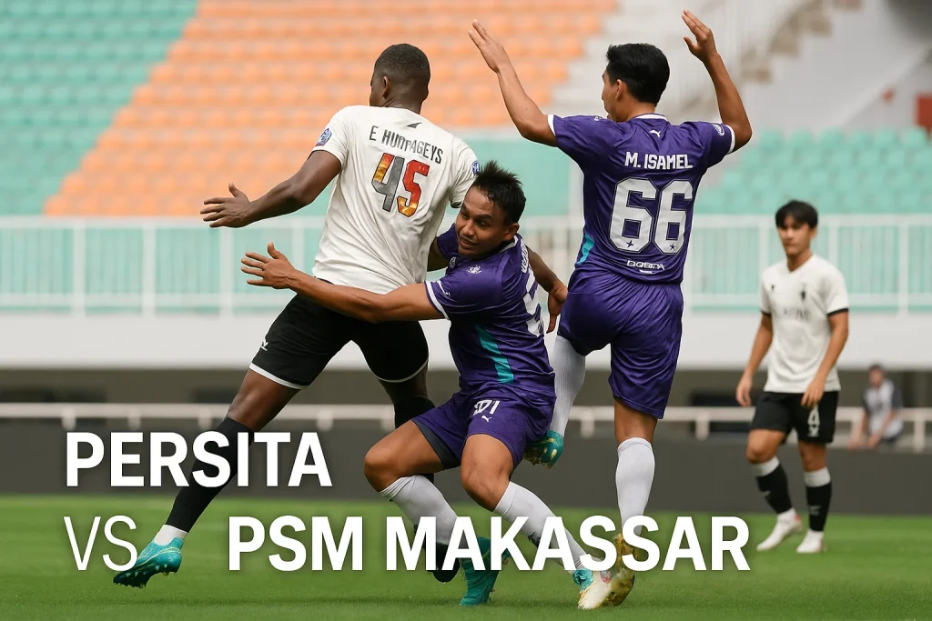 Pemain Persita Tangerang merayakan gol penalti ke gawang PSM Makassar di Super League 2025/2026.